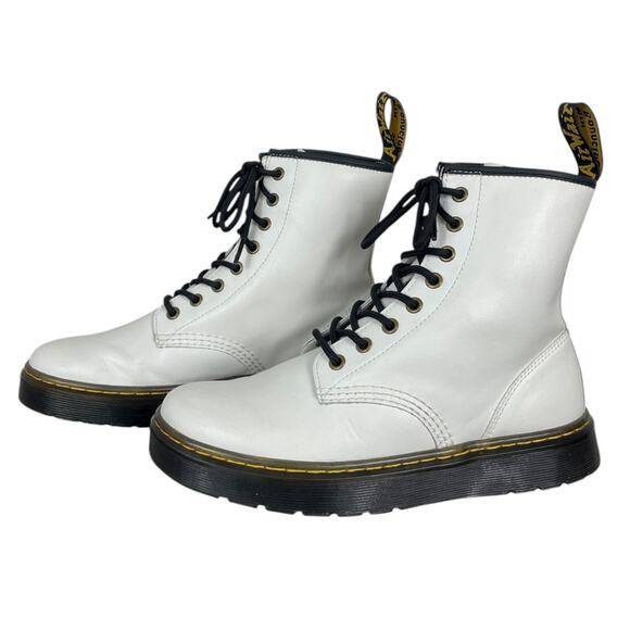 Dr. Martens Zavala Combat Boots White Ladies 8 Leather Moto Grunge Goth Punk - Picture 4 of 8